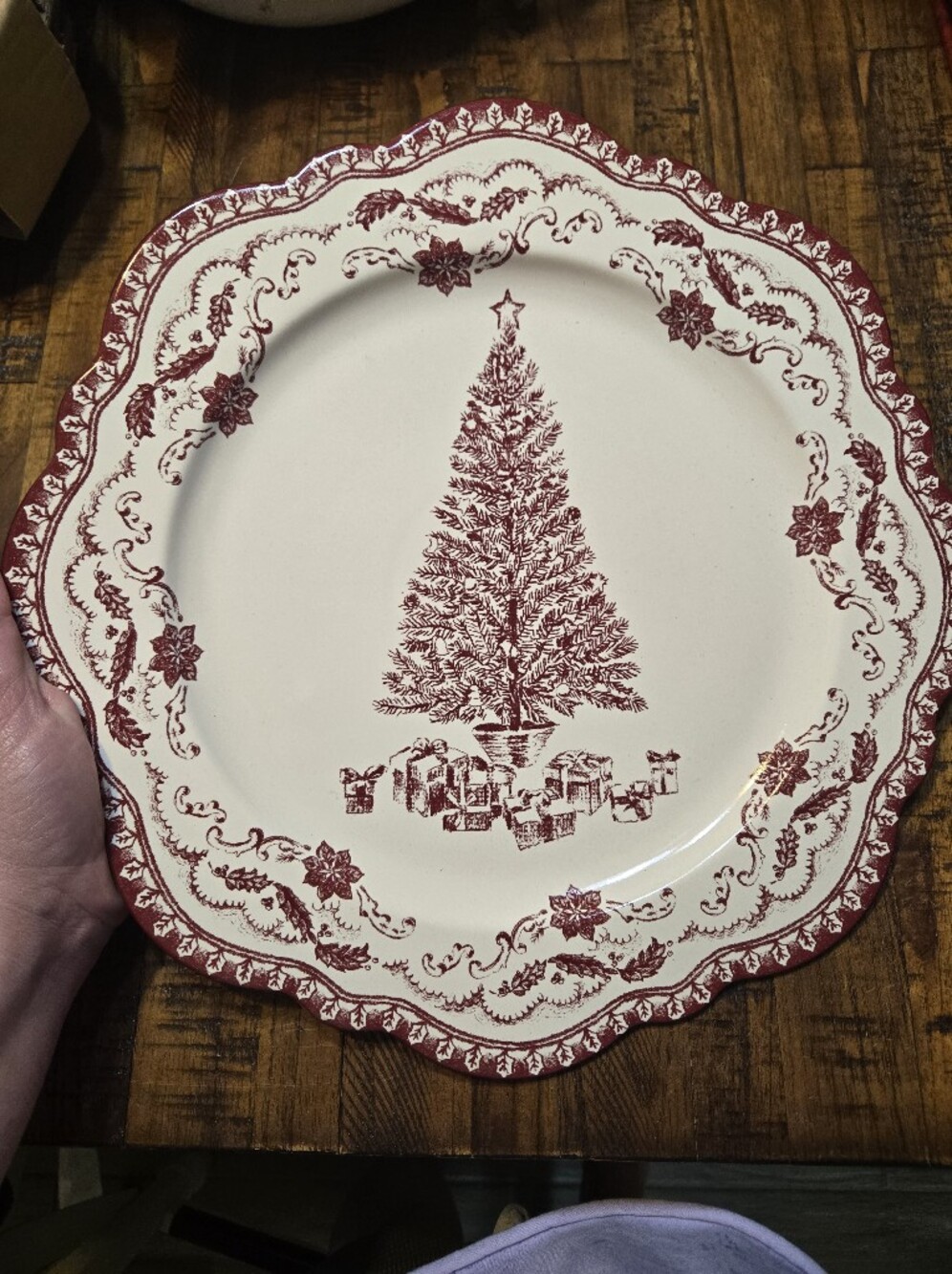 Threshold Studio McGee Red and Cream Christmas Tree Ceramic Serving Platter New